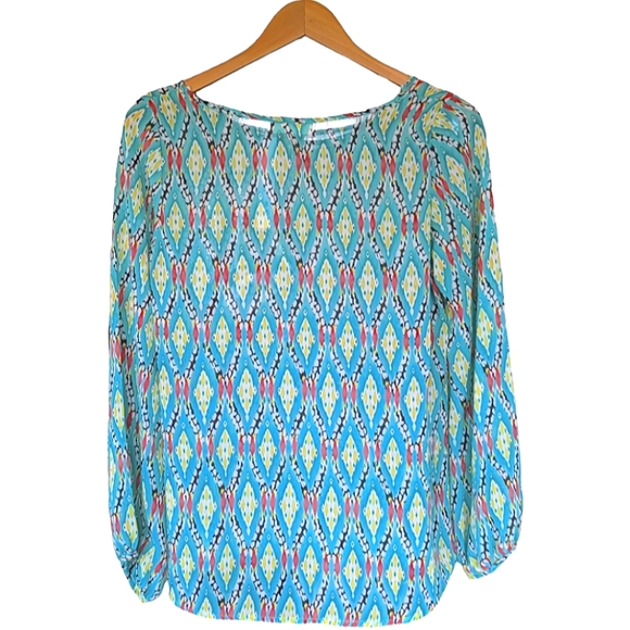 Rachel Kate Turquoise Teal Tribal Print Blouse Top | Sz Small - Picture 4 of 4